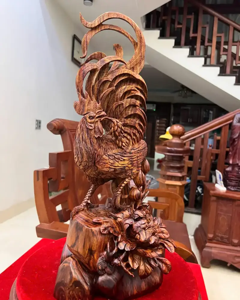 Tượng Nhất Kê Gỗ Sưa Bắc Liền Hàng Nghệ Nhân Tắc Kê G5012
