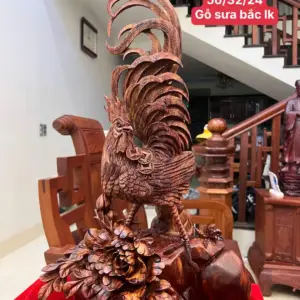 Tượng Nhất Kê Gỗ Sưa Bắc Liền Khối Chất Gỗ Già Tím Lịm Hàng Nghệ Nhân Tắc Kê G5013