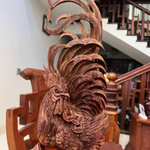 Tượng Nhất Kê Gỗ Sưa Bắc Liền Khối Chất Gỗ Già Tím Lịm Hàng Nghệ Nhân Tắc Kê G5013