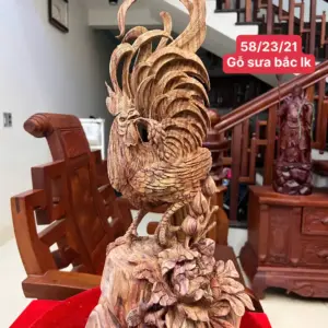 Tượng Nhất Kê Gỗ Sưa Bắc Liền Khối Hàng Nghệ Nhân Tắc Kê Vân Tím Lịm Có Sơn G5014