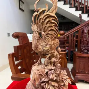 Tượng Nhất Kê Gỗ Sưa Bắc Liền Khối Hàng Nghệ Nhân Tắc Kê Vân Tím Lịm Có Sơn G5014