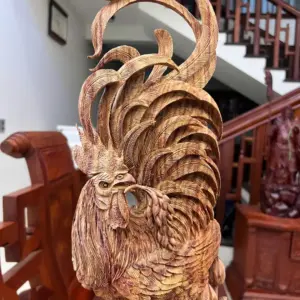 Tượng Nhất Kê Gỗ Sưa Bắc Liền Khối Hàng Nghệ Nhân Tắc Kê Vân Tím Lịm Có Sơn G5014