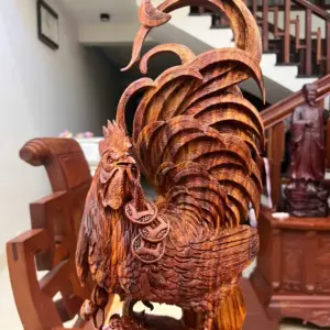 Tượng Nhất Kê Gỗ Sưa Bắc Đục Kỹ Đẹp Liền Khối G5077