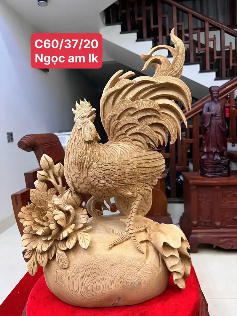 Tượng Nhất Kê Đứng Bao Tiền Gỗ Ngọc Am Hàng Kỹ Liền Khối G5067
