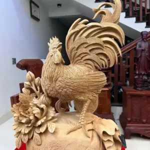 Tượng Nhất Kê Đứng Bao Tiền Gỗ Ngọc Am Hàng Kỹ Liền Khối G5067