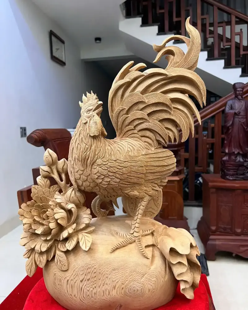 Tượng Nhất Kê Đứng Bao Tiền Gỗ Ngọc Am Hàng Kỹ Liền Khối G5067