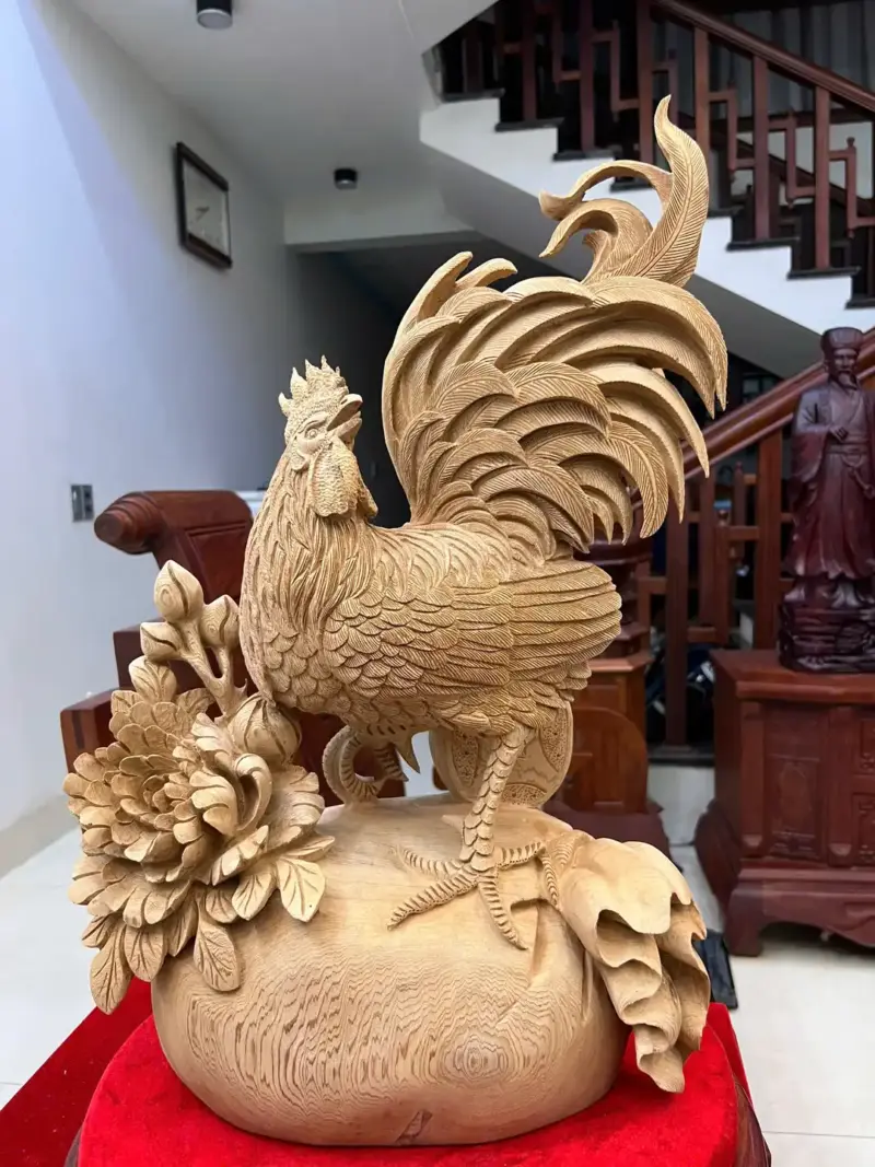 Tượng Nhất Kê Đứng Bao Tiền Gỗ Ngọc Am Hàng Kỹ Liền Khối G5067