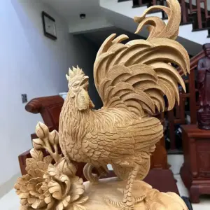 Tượng Nhất Kê Đứng Bao Tiền Gỗ Ngọc Am Hàng Kỹ Liền Khối G5067