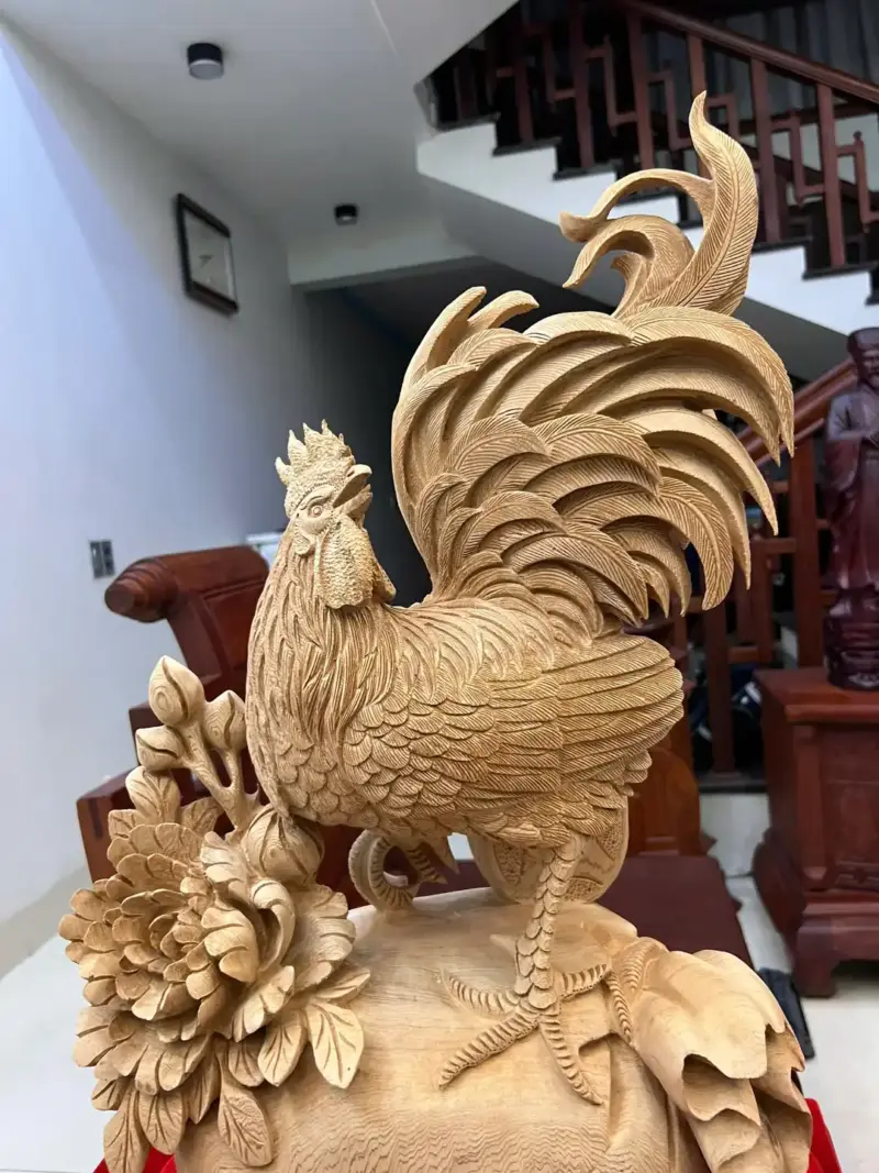 Tượng Nhất Kê Đứng Bao Tiền Gỗ Ngọc Am Hàng Kỹ Liền Khối G5067