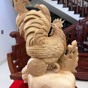 Tượng Nhất Kê Đứng Bao Tiền Gỗ Ngọc Am Hàng Kỹ Liền Khối G5067