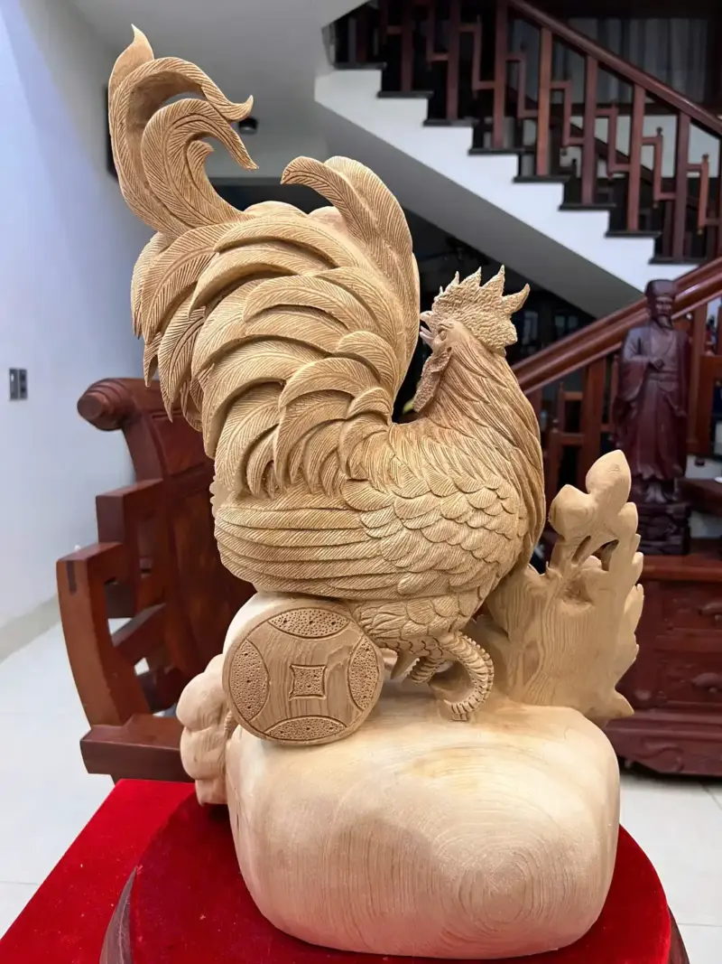 Tượng Nhất Kê Đứng Bao Tiền Gỗ Ngọc Am Hàng Kỹ Liền Khối G5067