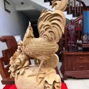 Tượng Nhất Kê Đứng Bao Tiền Gỗ Ngọc Am Hàng Kỹ Liền Khối G5067