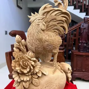 Tượng Nhất Kê Đứng Bao Tiền Gỗ Ngọc Am Hàng Kỹ Liền Khối G5067