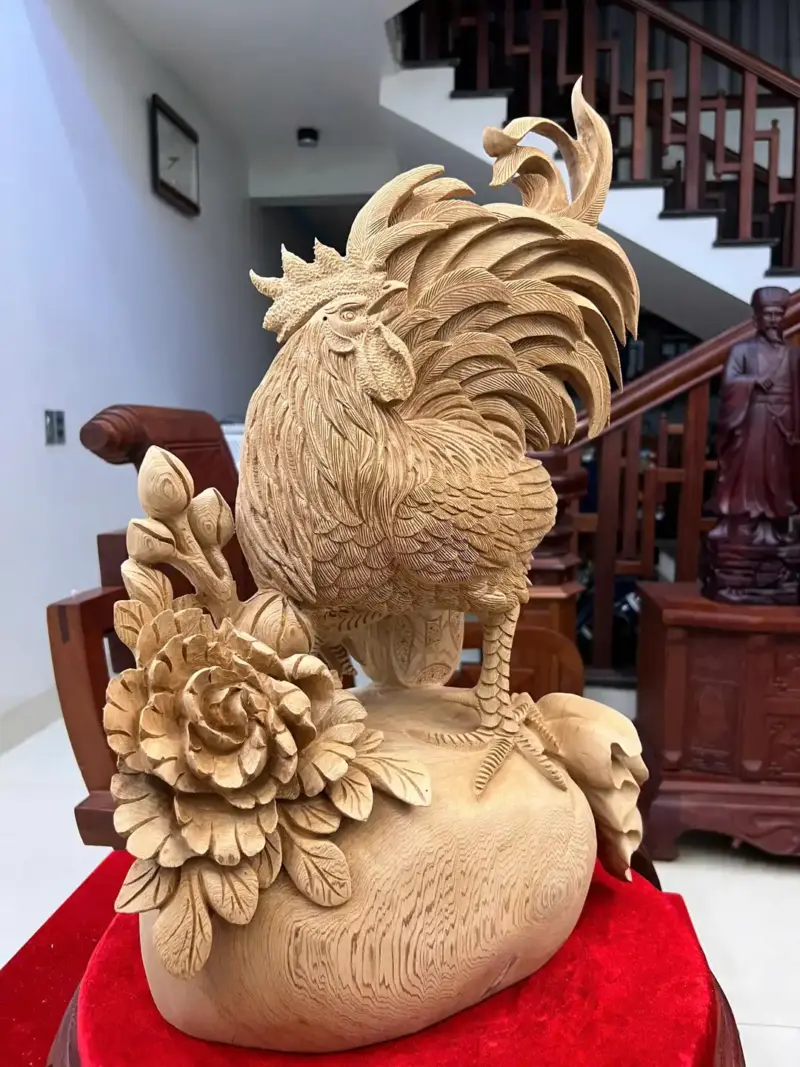Tượng Nhất Kê Đứng Bao Tiền Gỗ Ngọc Am Hàng Kỹ Liền Khối G5067