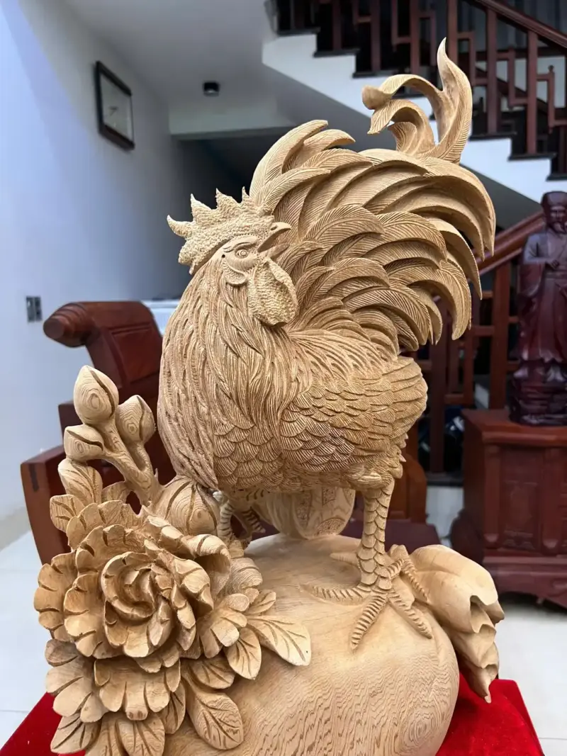 Tượng Nhất Kê Đứng Bao Tiền Gỗ Ngọc Am Hàng Kỹ Liền Khối G5067