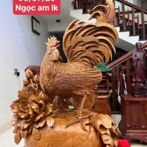 Tượng Nhất Kê Đứng Bao Tiền Gỗ Ngọc Am Hàng Kỹ Liền Khối G5083