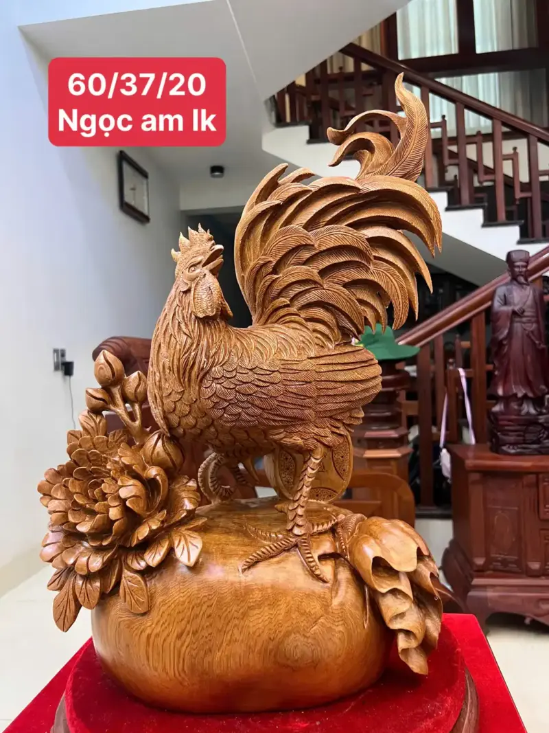 Tượng Nhất Kê Đứng Bao Tiền Gỗ Ngọc Am Hàng Kỹ Liền Khối G5083