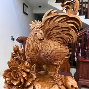 Tượng Nhất Kê Đứng Bao Tiền Gỗ Ngọc Am Hàng Kỹ Liền Khối G5083
