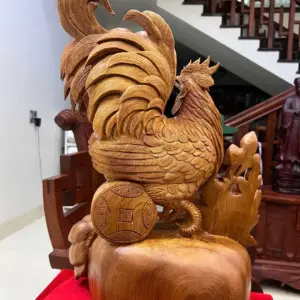 Tượng Nhất Kê Đứng Bao Tiền Gỗ Ngọc Am Hàng Kỹ Liền Khối G5101