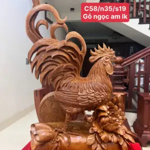 Tượng Nhất Kê Đứng Bao Tiền Gỗ Ngọc Am Liền Khối G5135