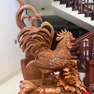 Tượng Nhất Kê Đứng Bao Tiền Gỗ Ngọc Am Liền Khối G5135