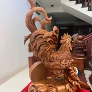 Tượng Nhất Kê Đứng Bao Tiền Gỗ Ngọc Am Liền Khối G5135