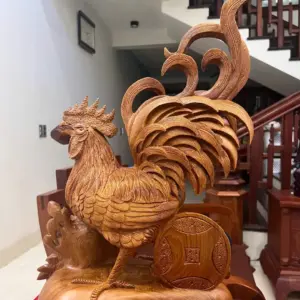 Tượng Nhất Kê Đứng Bao Tiền Gỗ Ngọc Am Liền Khối G5135