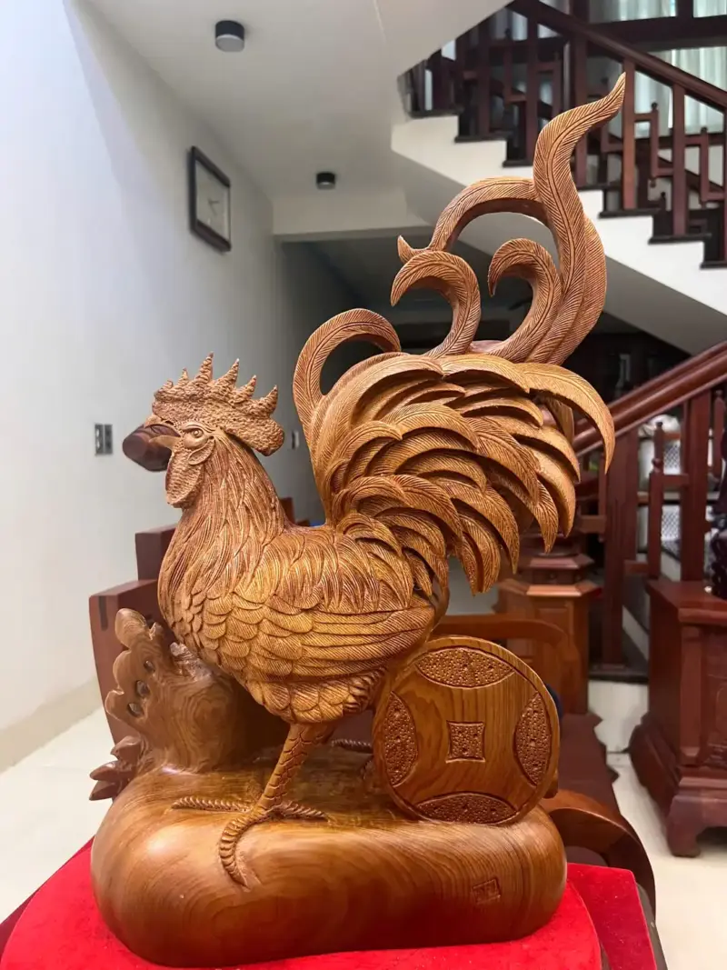 Tượng Nhất Kê Đứng Bao Tiền Gỗ Ngọc Am Liền Khối G5135