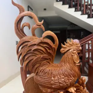 Tượng Nhất Kê Đứng Bao Tiền Gỗ Ngọc Am Liền Khối G5135
