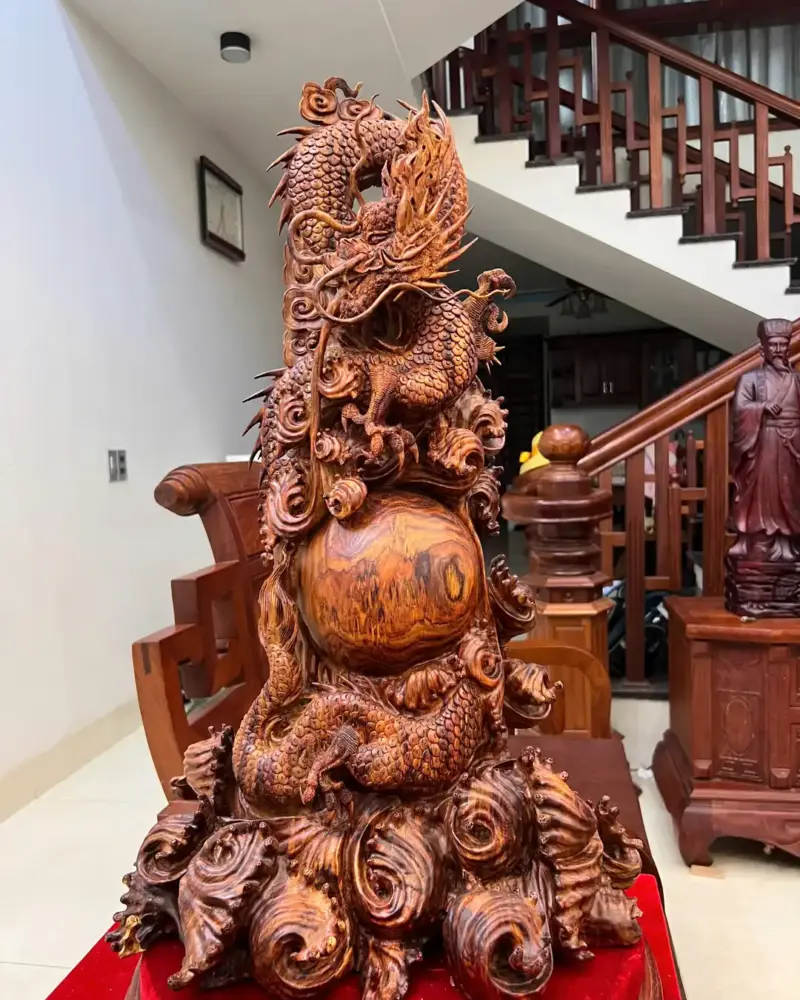 Tượng Nhất Long Gỗ Sưa Bắc To Đẹp Gỗ Già Vân Đẹp Đục Kỹ Sắc Nét Liền Khối G5054