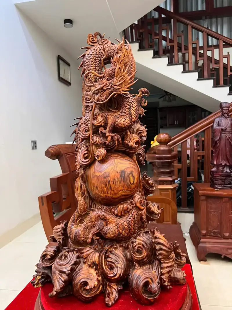 Tượng Nhất Long Gỗ Sưa Bắc To Đẹp Gỗ Già Vân Đẹp Đục Kỹ Sắc Nét Liền Khối G5054
