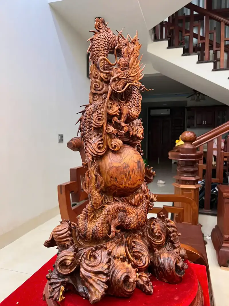 Tượng Nhất Long Gỗ Sưa Bắc To Đẹp Gỗ Già Vân Đẹp Đục Kỹ Sắc Nét Liền Khối G5054