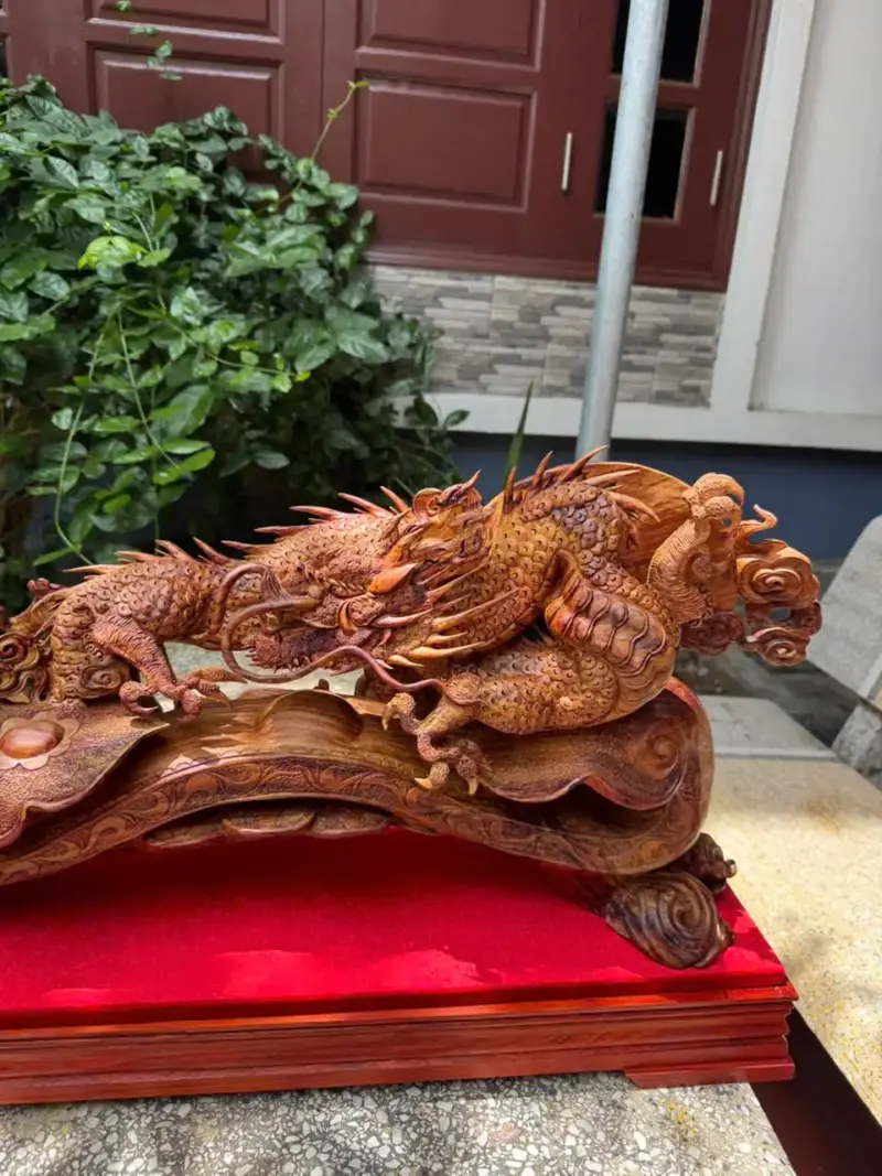 Tượng Nhất Long Như Ý Gỗ Sưa Bắc Đỏ Liền Khối To Đẹp Hàng Kỹ Nét G5338
