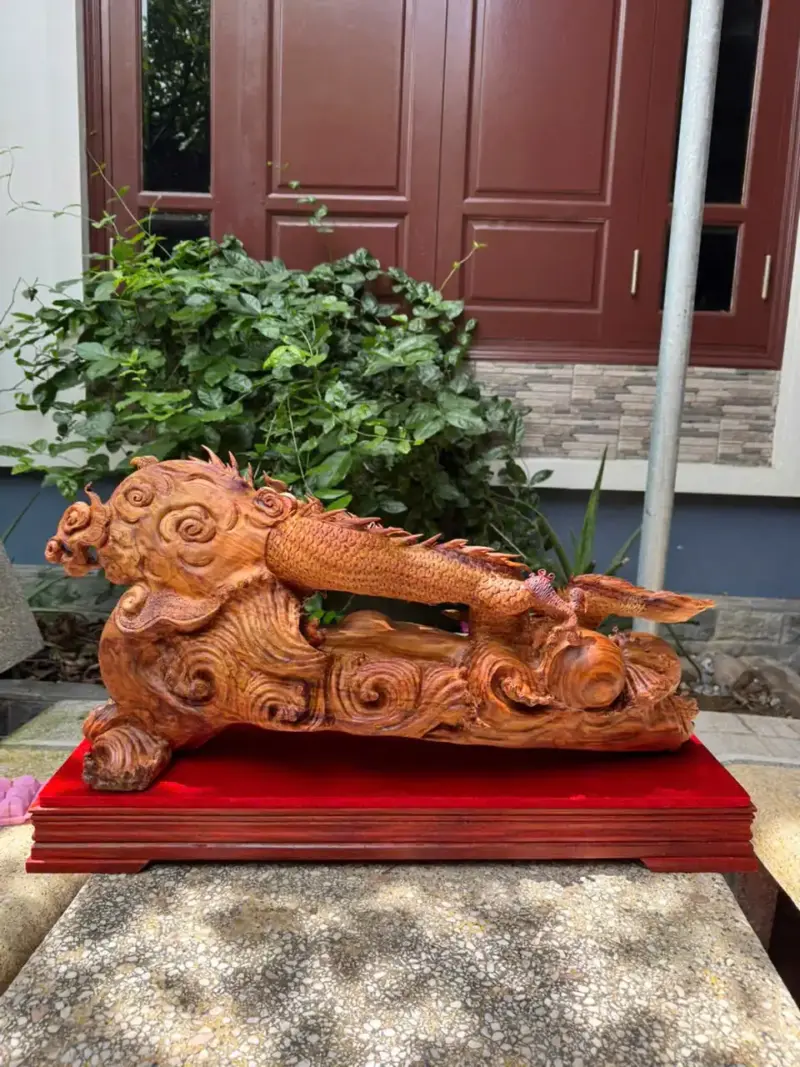 Tượng Nhất Long Như Ý Gỗ Sưa Bắc Đỏ Liền Khối To Đẹp Hàng Kỹ Nét G5338