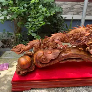 Tượng Nhất Long Như Ý Gỗ Sưa Bắc Đỏ Liền Khối To Đẹp Hàng Kỹ Nét G5338