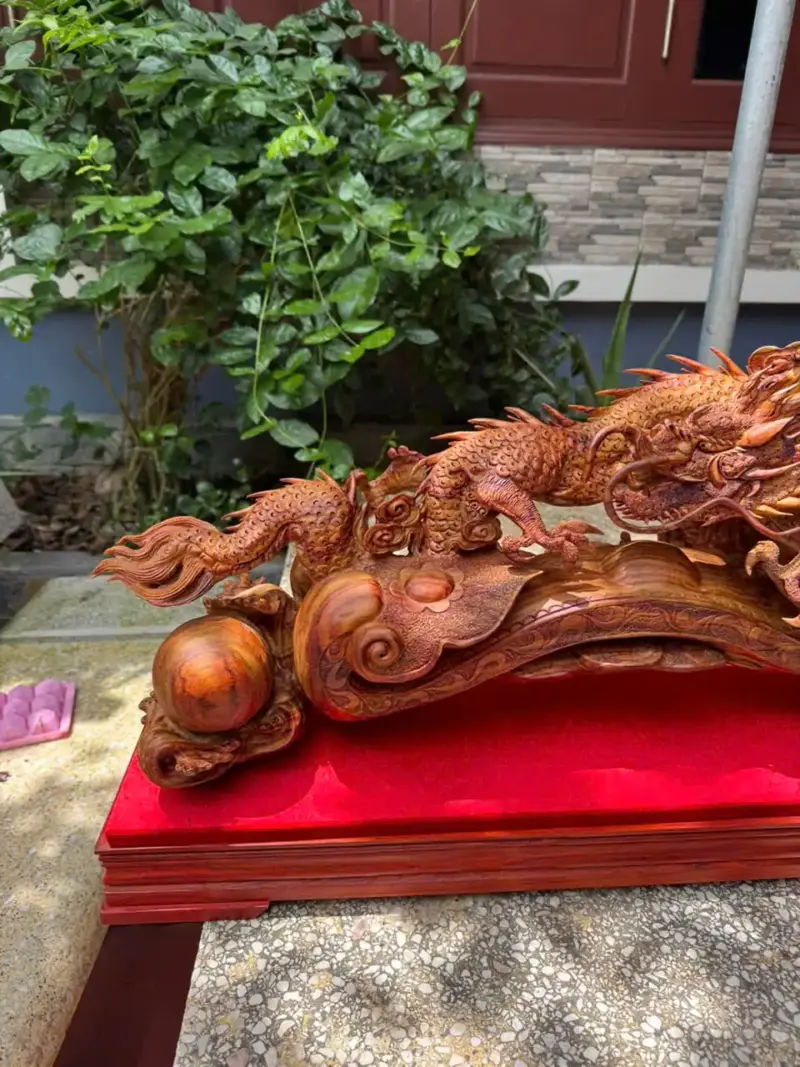 Tượng Nhất Long Như Ý Gỗ Sưa Bắc Đỏ Liền Khối To Đẹp Hàng Kỹ Nét G5338