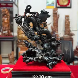 Tượng Nhất Long Vờn Ngọc Gỗ Trắc Hàng Đẹp Liền Khối G5342