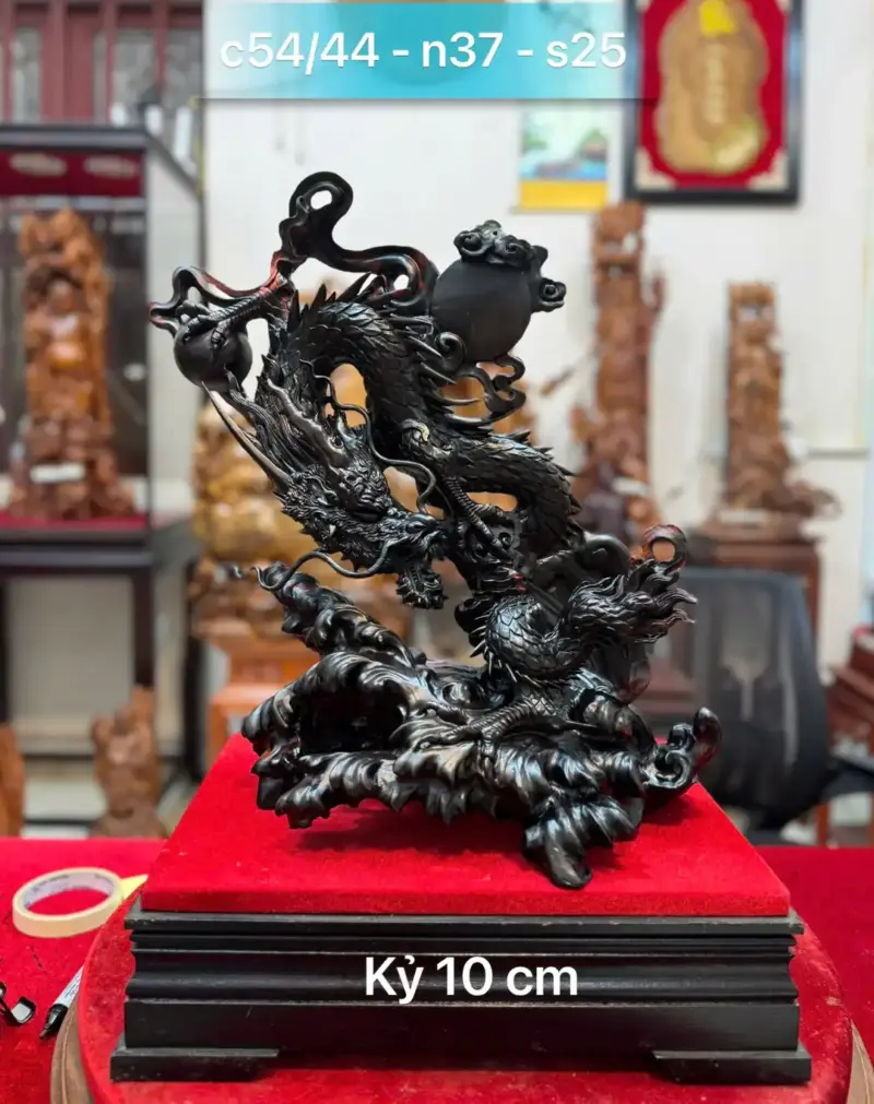 Tượng Nhất Long Vờn Ngọc Gỗ Trắc Hàng Đẹp Liền Khối G5342