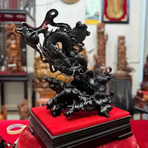 Tượng Nhất Long Vờn Ngọc Gỗ Trắc Hàng Đẹp Liền Khối G5342