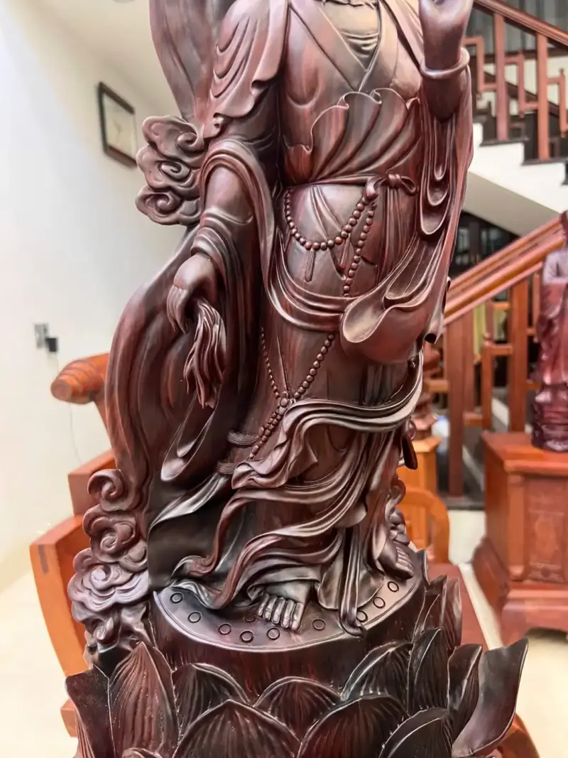 Tượng Phật Bà Gỗ Trắc Việt Hàng Kỹ Liền Khối G5059