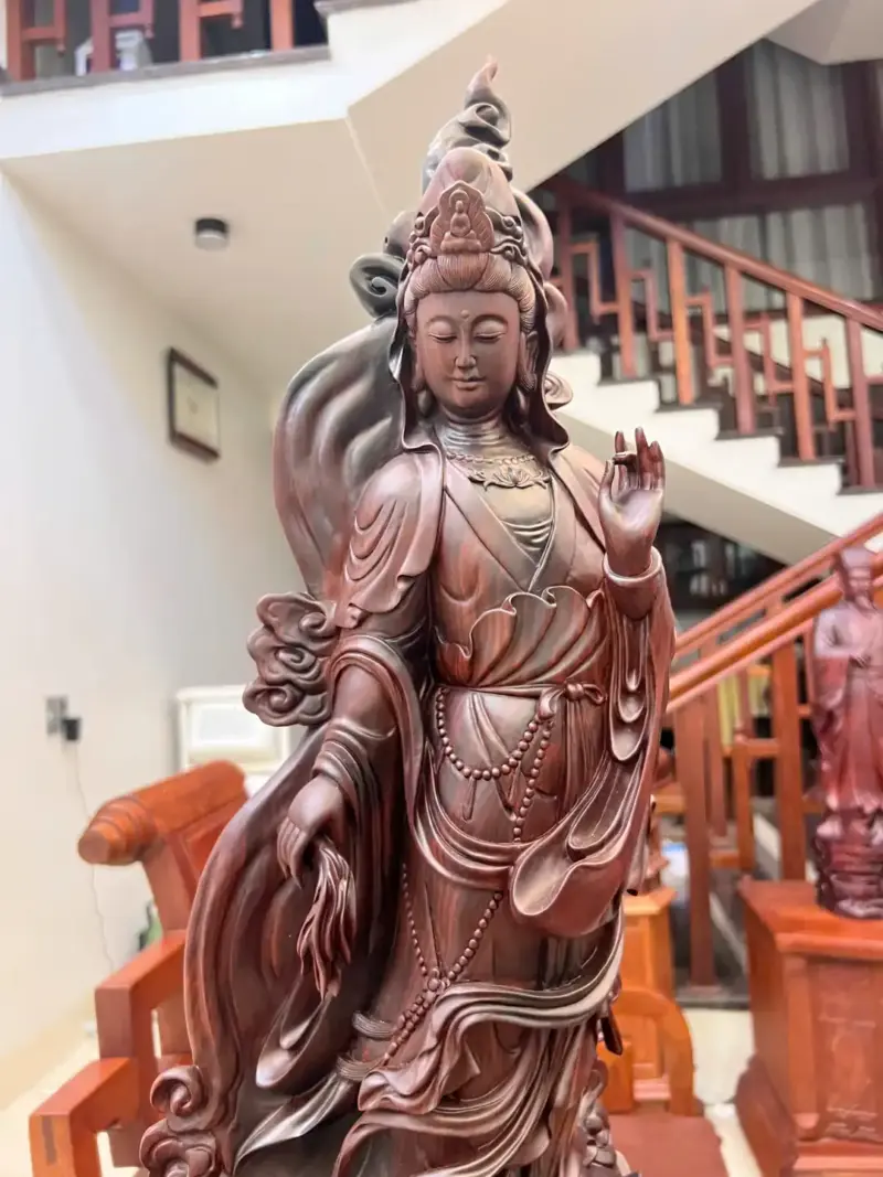 Tượng Phật Bà Gỗ Trắc Việt Hàng Kỹ Liền Khối G5059