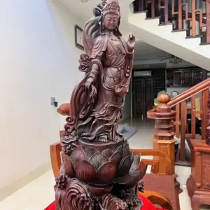 Tượng Phật Bà Gỗ Trắc Việt Hàng Kỹ Liền Khối G5059