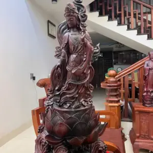 Tượng Phật Bà Gỗ Trắc Việt Hàng Kỹ Liền Khối G5059