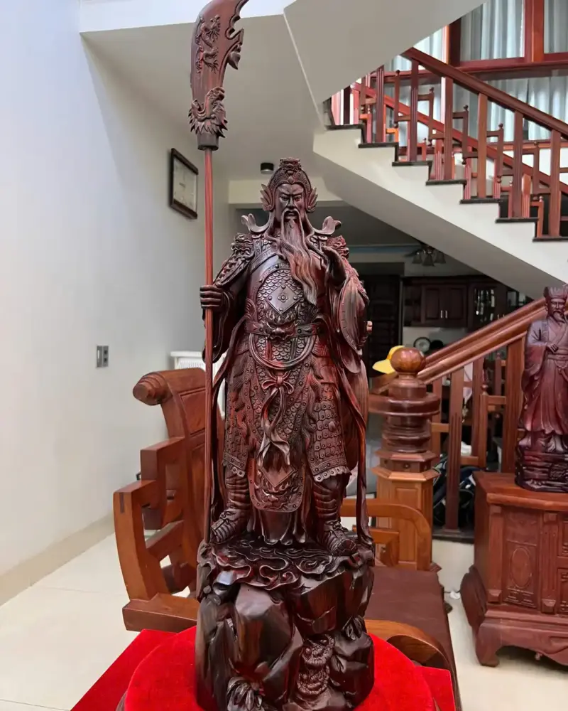 Tượng Quan Công Gỗ Trắc Việt Liền Khối Hàng Kỹ Đục Sắc Nét G5022