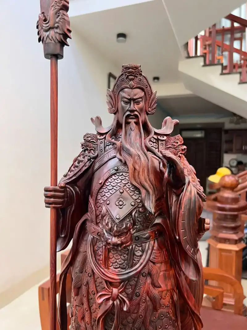 Tượng Quan Công Gỗ Trắc Việt Liền Khối Gỗ Đẹp Hàng Kỹ Đục Sắc Nét G5137