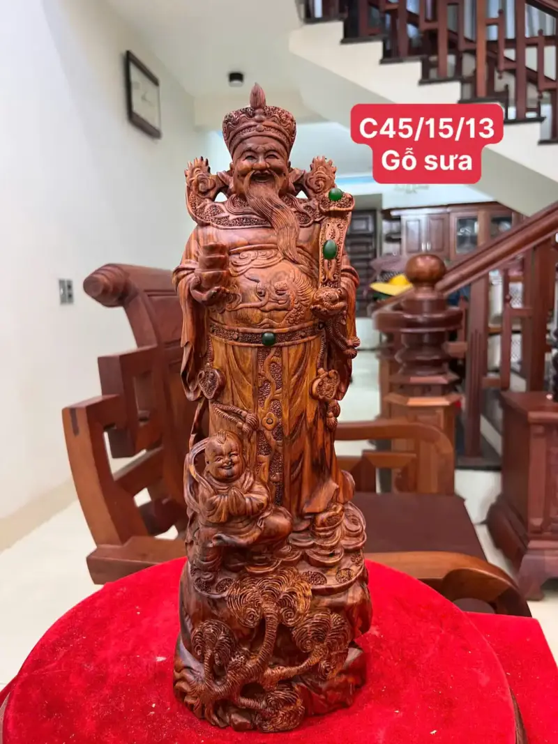 Tượng Thần Tài Gỗ Sưa Đỏ Liền Khối G5138
