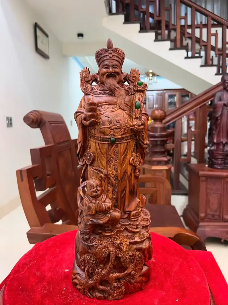 Tượng Thần Tài Gỗ Sưa Đỏ Liền Khối G5138