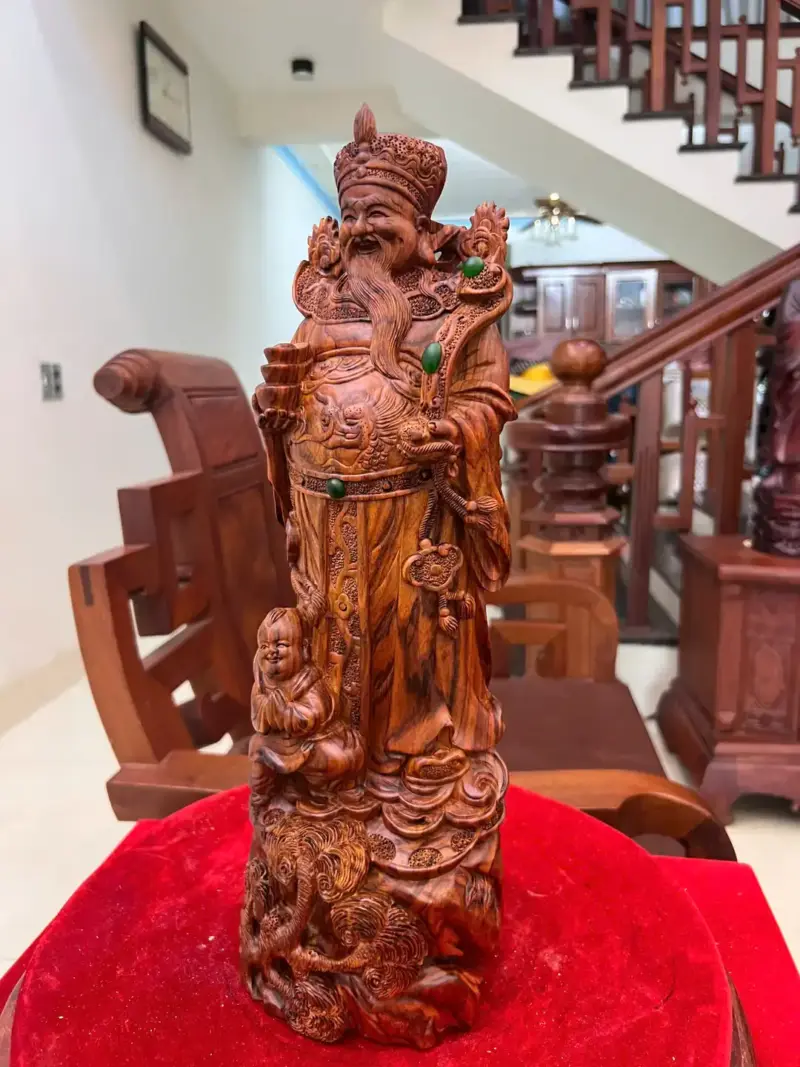 Tượng Thần Tài Gỗ Sưa Đỏ Liền Khối G5138
