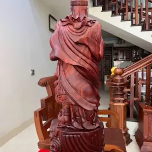 Tượng Trần Quốc Tuấn Chống Kiếm Gỗ Tử Đàn Liền Khối Đục Kỹ Đẹp G5110