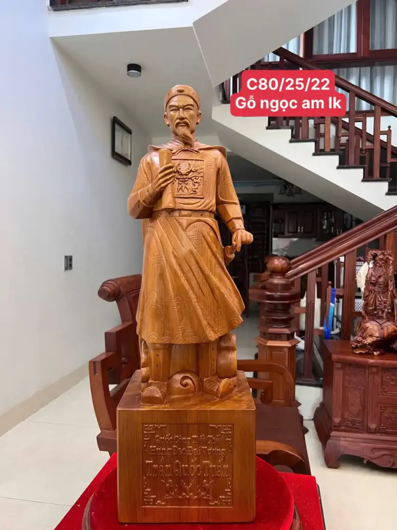 Tượng Trần Quốc Tuấn Gỗ Ngọc Am Liền Khối G5026